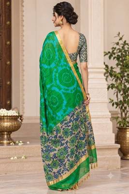 cotton blend saree with elegant printed design for festive & casual wear 2