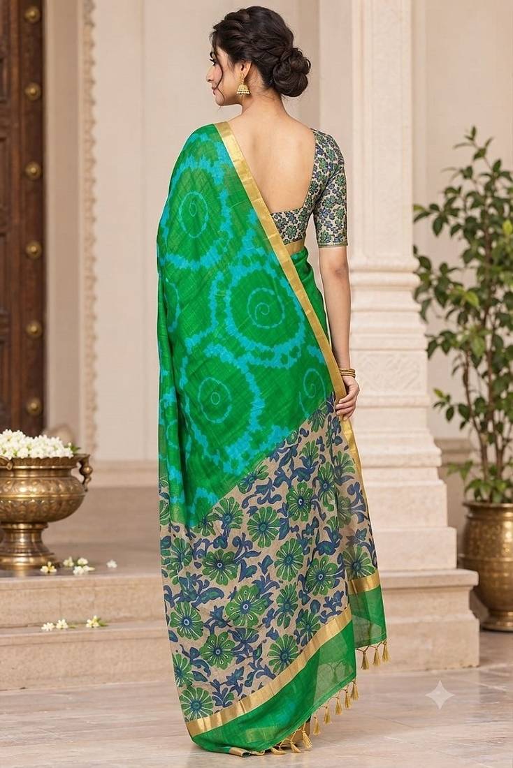 cotton blend saree with elegant printed design for festive & casual wear