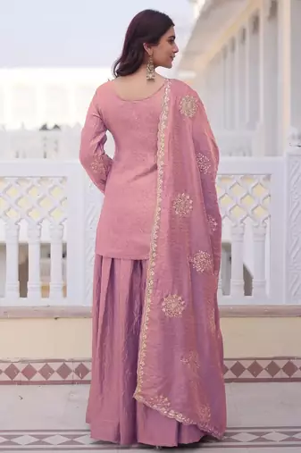 Pink color stylish fendy  fabric designer ready kurta set for girls