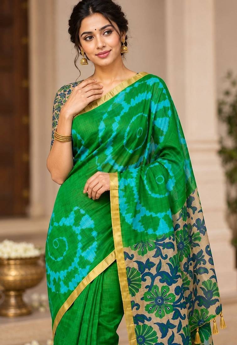 cotton blend saree with elegant printed design for festive & casual wear