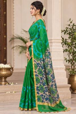 cotton blend saree with elegant printed design for festive & casual wear 4