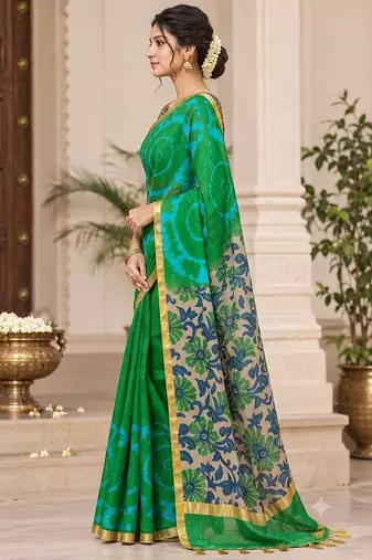 cotton blend saree with elegant printed design for festive & casual wear