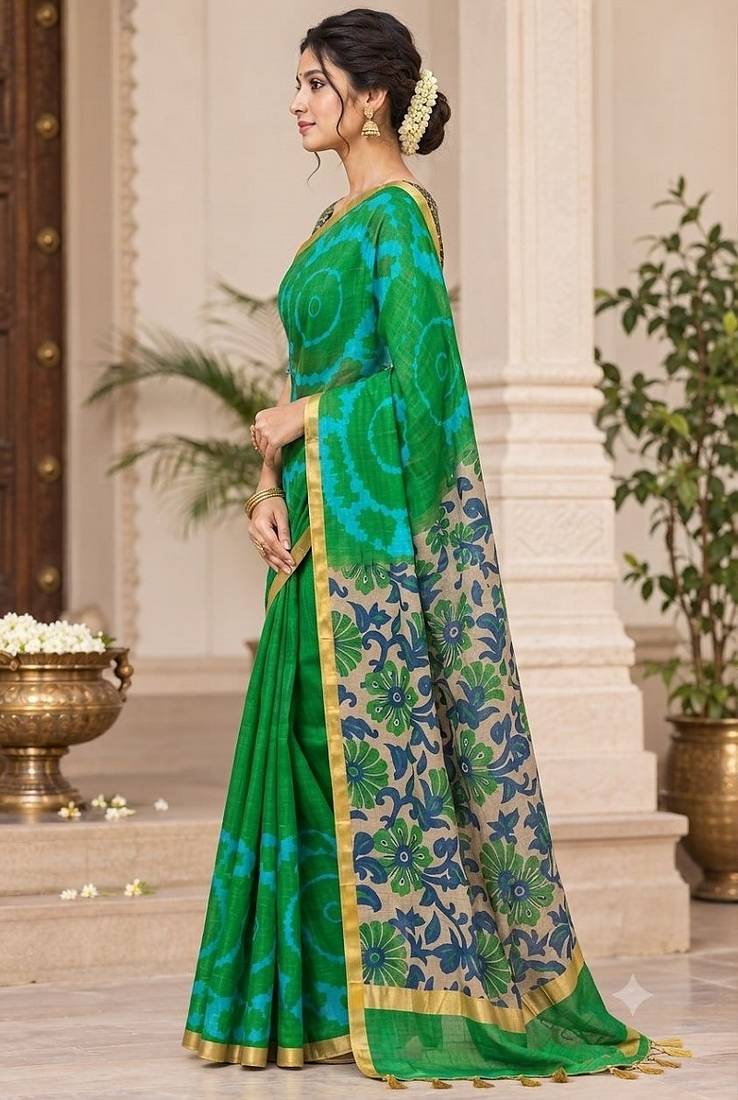 cotton blend saree with elegant printed design for festive & casual wear