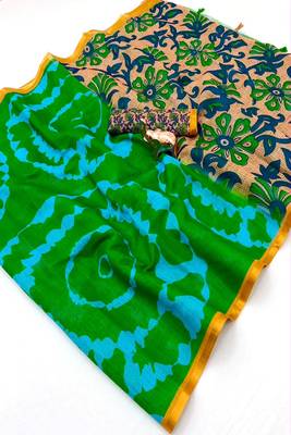 cotton blend saree with elegant printed design for festive & casual wear 5