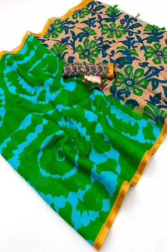 cotton blend saree with elegant printed design for festive & casual wear
