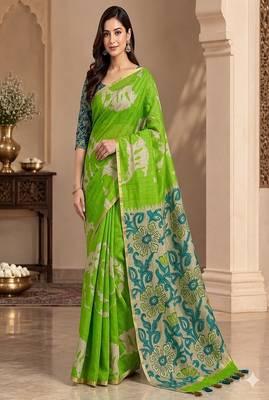 cotton blend saree with elegant printed design for festive & casual wear 1