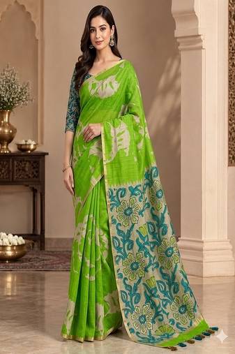 cotton blend saree with elegant printed design for festive & casual wear