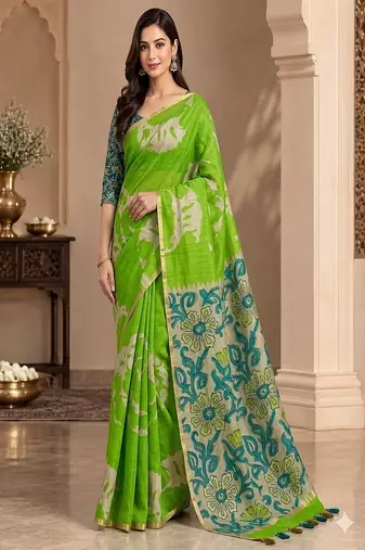 cotton blend saree with elegant printed design for festive & casual wear