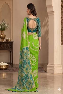 cotton blend saree with elegant printed design for festive & casual wear 2