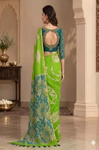 cotton blend saree with elegant printed design for festive & casual wear