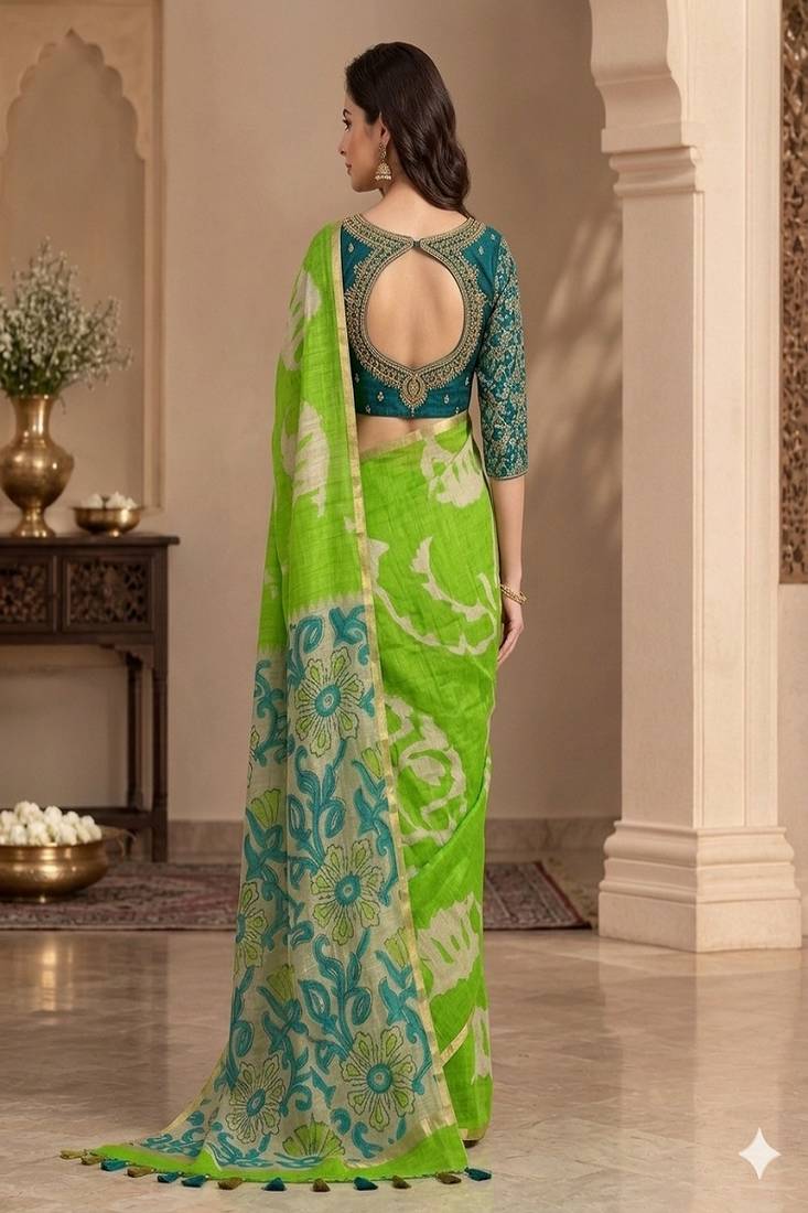 cotton blend saree with elegant printed design for festive & casual wear