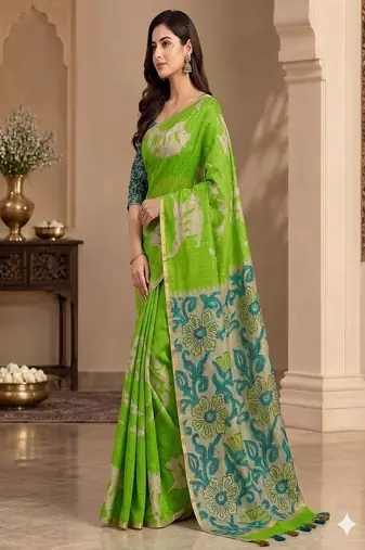 cotton blend saree with elegant printed design for festive & casual wear