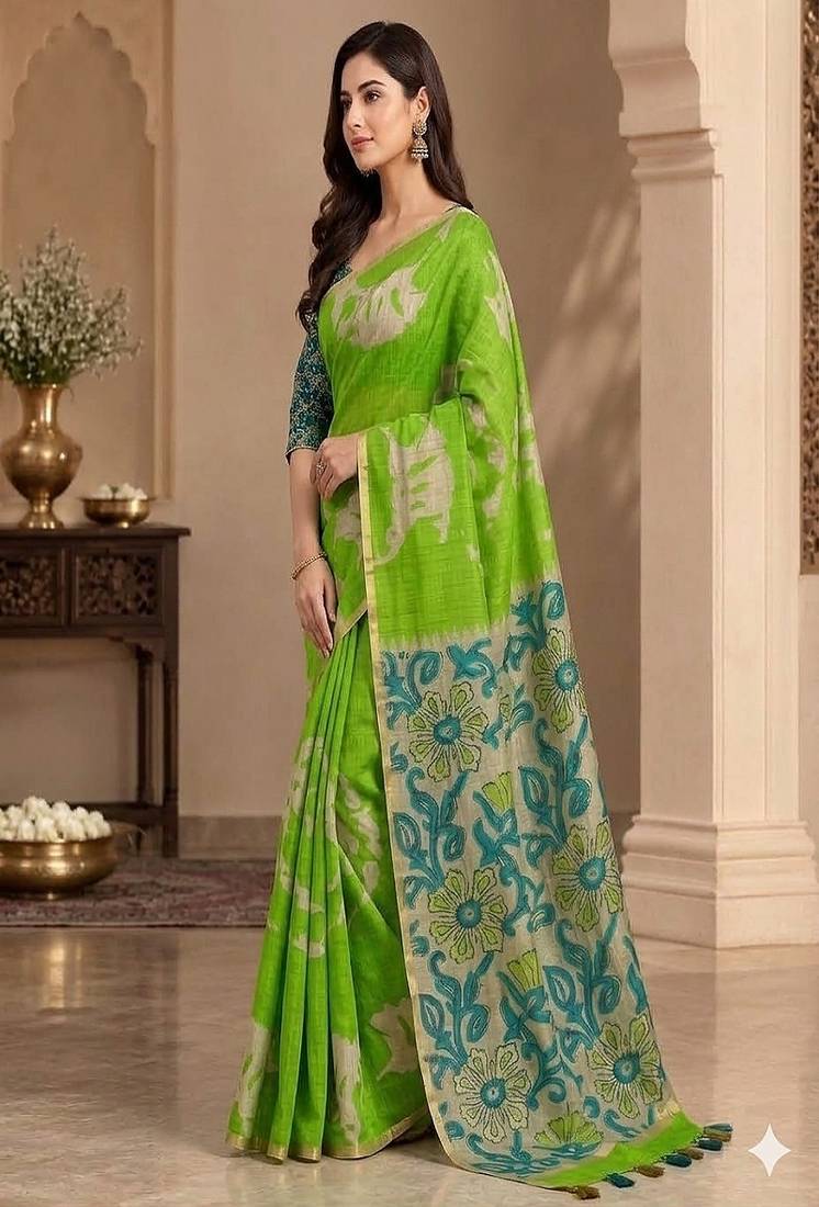 cotton blend saree with elegant printed design for festive & casual wear