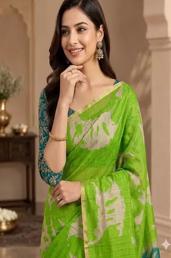 cotton blend saree with elegant printed design for festive & casual wear