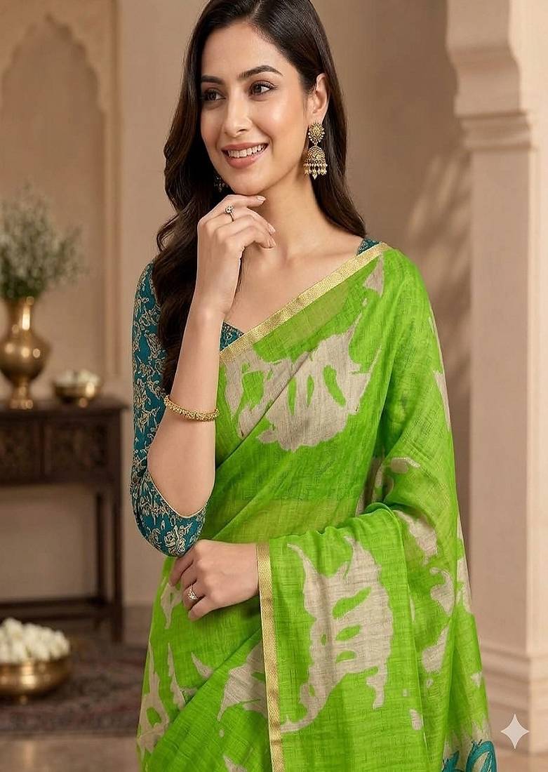 cotton blend saree with elegant printed design for festive & casual wear