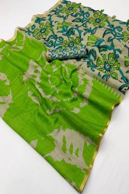 cotton blend saree with elegant printed design for festive & casual wear 5