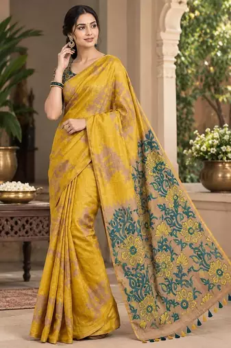 cotton blend saree with elegant printed design for festive & casual wear