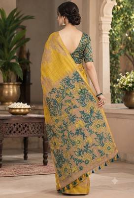 cotton blend saree with elegant printed design for festive & casual wear 2