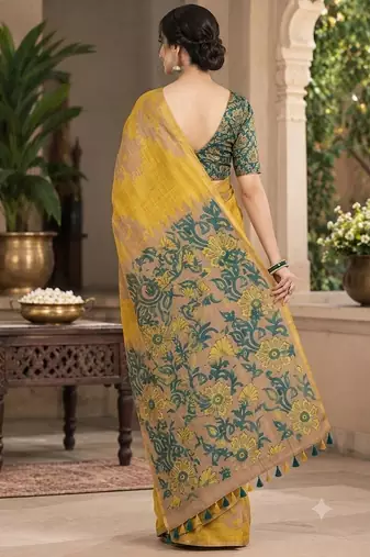 cotton blend saree with elegant printed design for festive & casual wear