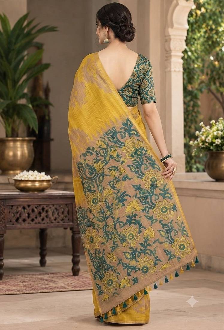 cotton blend saree with elegant printed design for festive & casual wear