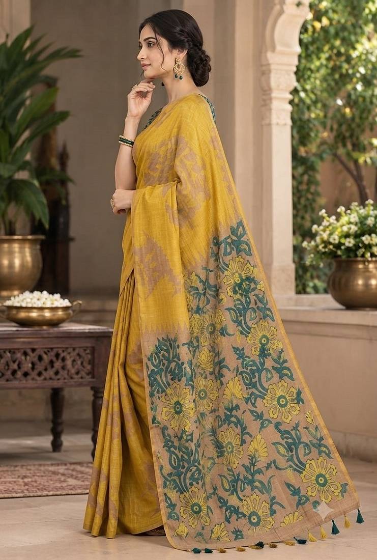 cotton blend saree with elegant printed design for festive & casual wear