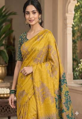 cotton blend saree with elegant printed design for festive & casual wear 4