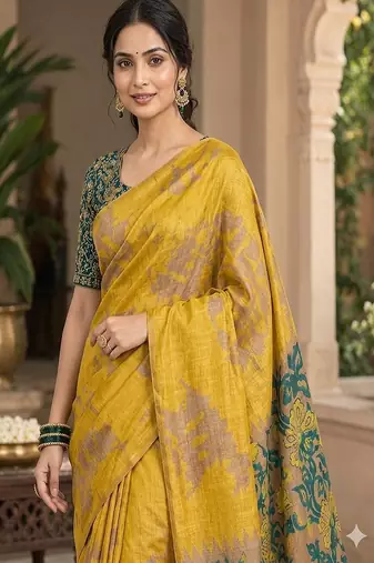 cotton blend saree with elegant printed design for festive & casual wear