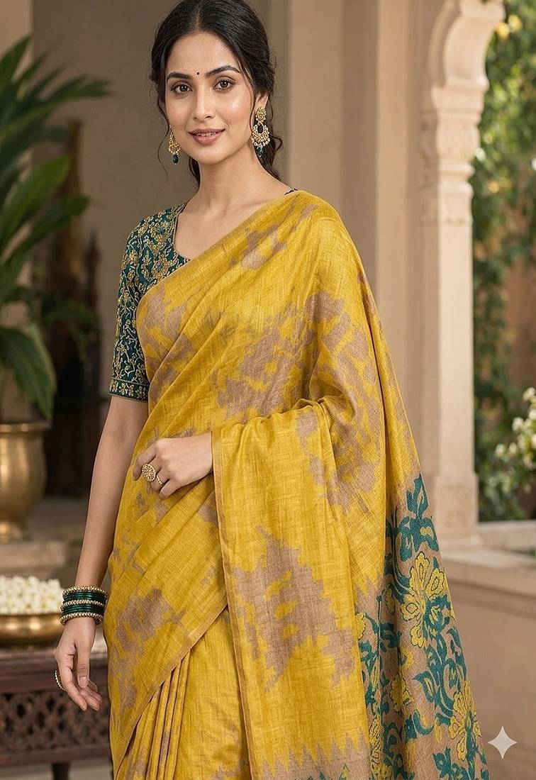 cotton blend saree with elegant printed design for festive & casual wear