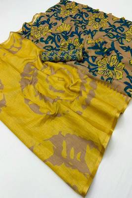 cotton blend saree with elegant printed design for festive & casual wear 5