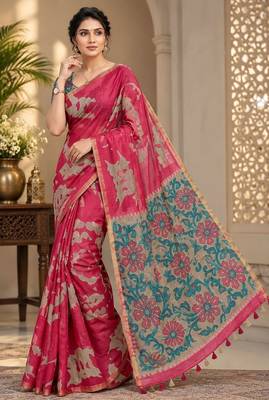 cotton blend saree with elegant printed design for festive & casual wear 1