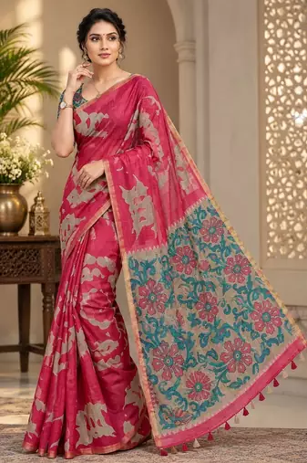 cotton blend saree with elegant printed design for festive & casual wear
