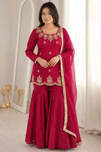 Pink color stylish fendy  fabric designer ready kurta set for girls