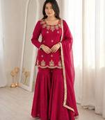Pink color stylish fendy  fabric designer ready kurta set for girls