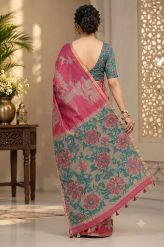 cotton blend saree with elegant printed design for festive & casual wear