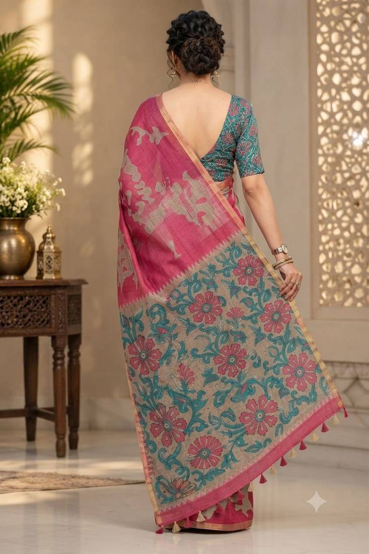 cotton blend saree with elegant printed design for festive & casual wear