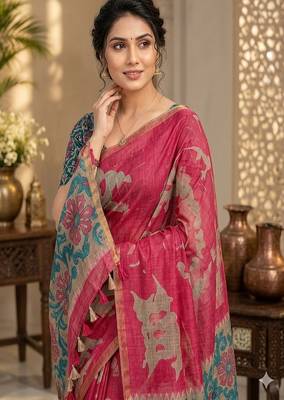 cotton blend saree with elegant printed design for festive & casual wear 3