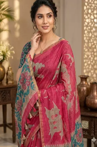 cotton blend saree with elegant printed design for festive & casual wear