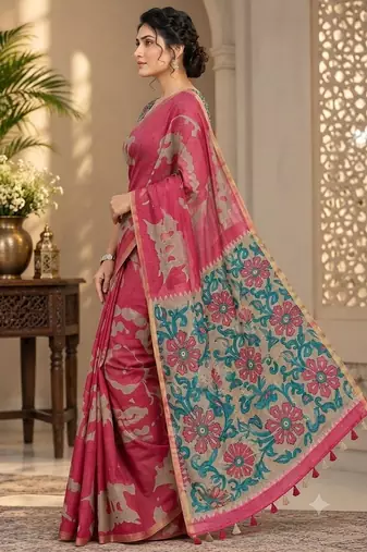 cotton blend saree with elegant printed design for festive & casual wear