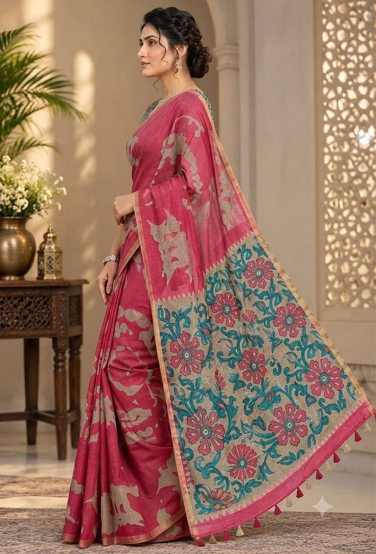 cotton blend saree with elegant printed design for festive & casual wear