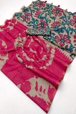 cotton blend saree with elegant printed design for festive & casual wear 5