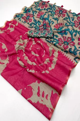 cotton blend saree with elegant printed design for festive & casual wear