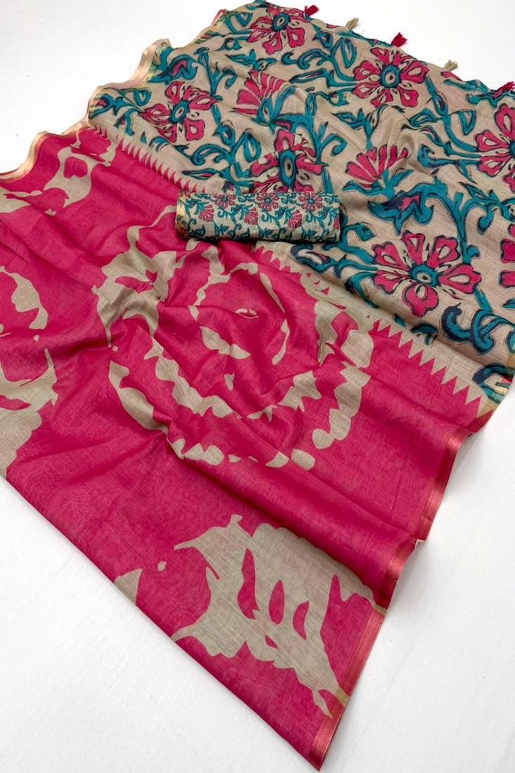cotton blend saree with elegant printed design for festive & casual wear