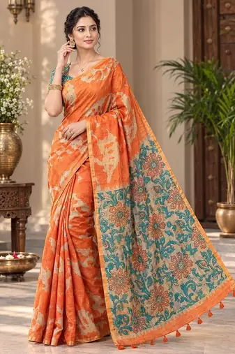 cotton blend saree with elegant printed design for festive & casual wear