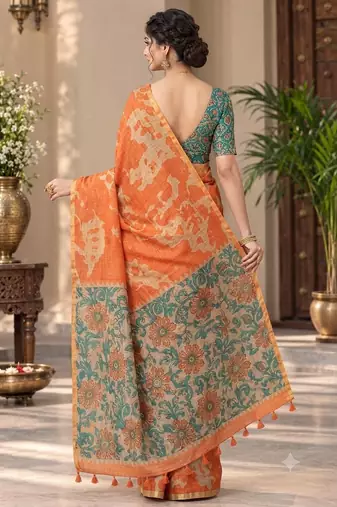 cotton blend saree with elegant printed design for festive & casual wear