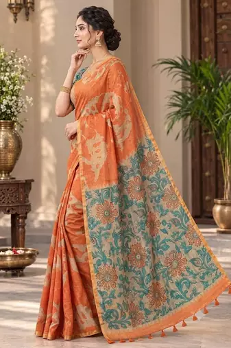 cotton blend saree with elegant printed design for festive & casual wear