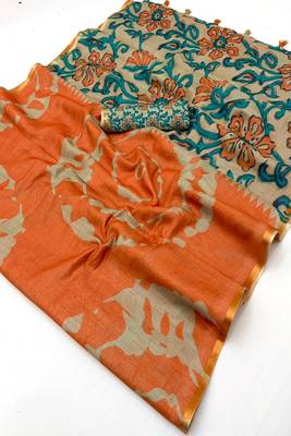 cotton blend saree with elegant printed design for festive & casual wear 5