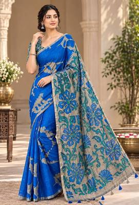 cotton blend saree with elegant printed design for festive & casual wear 1