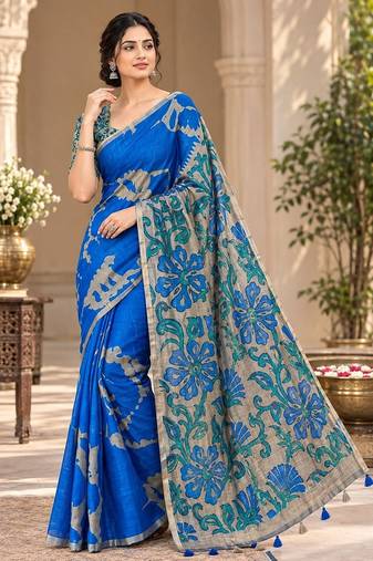 cotton blend saree with elegant printed design for festive & casual wear