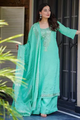 Rama color stylish chinon fabric designer ready kurta set for girls
