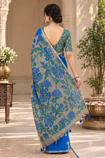 cotton blend saree with elegant printed design for festive & casual wear